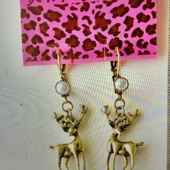 Deer Drop Dangle Earrings, Gold, Holidays are Coming! - Picture 5 of 5